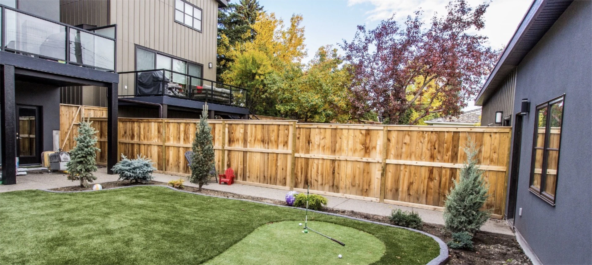 Cedar Fence On Concrete Wall